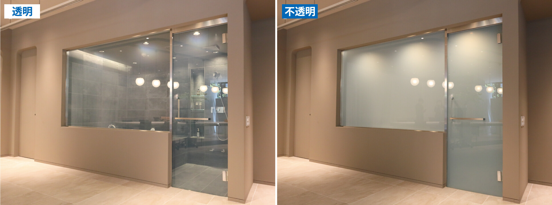 ホテルの浴室のイメージ(LC MAGICの採用事例：透明、不透明)