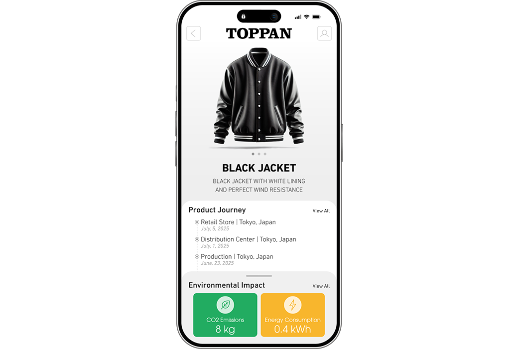 アパレルの製品情報が表示されるスマートフォンのイメージ